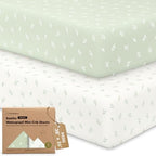 2 Pack and Play Sheets, Waterproof Mini Crib Sheet Fitted 38x26 by KeaBabies