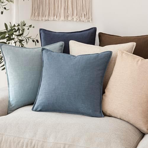Foindtower Linen Solid Decorative Throw Pillow Covers 22x22 Inch Misty Blue - Image 7