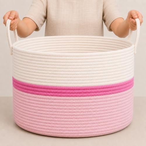 OrganiHaus Round Toy Basket & Blanket Basket, Cotton Rope 20x13" by OrganiHaus