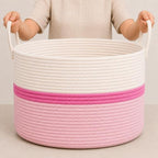 OrganiHaus Round Toy Basket & Blanket Basket, Cotton Rope 20x13" by OrganiHaus