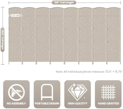 8 Panel Folding Room Divider, Woven Privacy Screen - Image 3