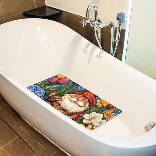 Shower Mat Non Slip 26.8 x 15.1 Inches, Gnome Tulips Flowers Bathtub Mat Shower - Image 5
