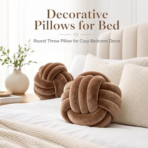 Petrella Coffee Brown Knot Pillow Ball, 8 Inch Decorative Pillow - Image 5