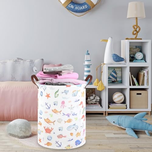 Marine animal kids waterproof foldable laundry basket, Fish Hamper, Nursery - Image 4