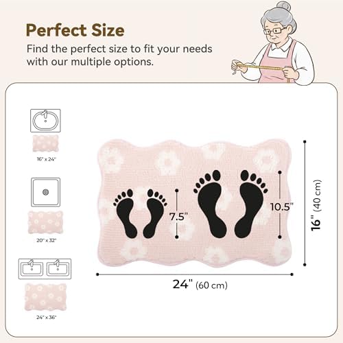 GRANNY SAYS Floral Pink Bathroom Rug, Cute Scalloped Bath Mat - Image 2