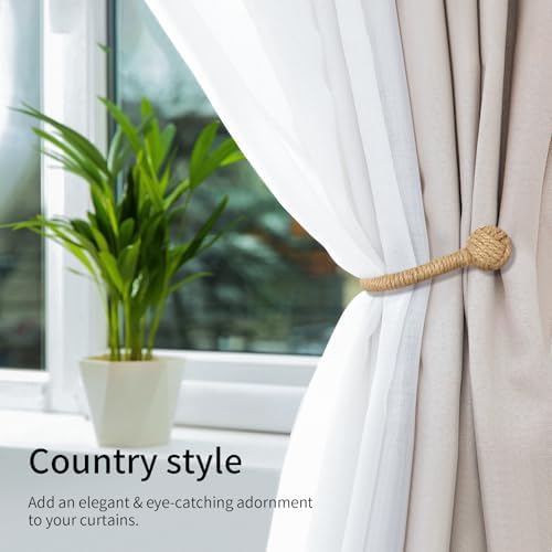Hand Woven Jute Curtain Holdbacks, Wall Mounted Hooks 2 Pack - Image 7