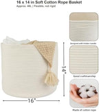 XUANGUO Cotton Rope Basket For Girls Boys Kids 16”X14” White - Image 2