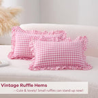 2 Pack Pink Gingham Lumbar Throw Pillow Shams 12''x20'' - Image 4