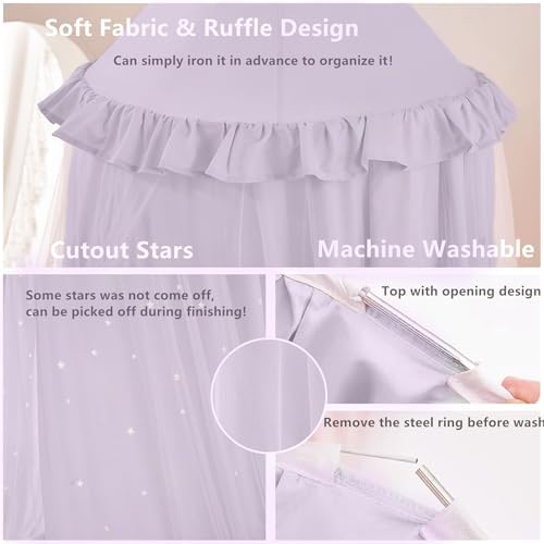Princess Bed Canopy for Girls, Double Layer Canopy Fits Twin/Full Bed - Image 6