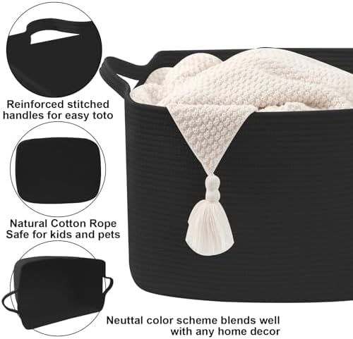 96L Woven Laundry Basket with Handles, Extra Blanket Basket - Image 3