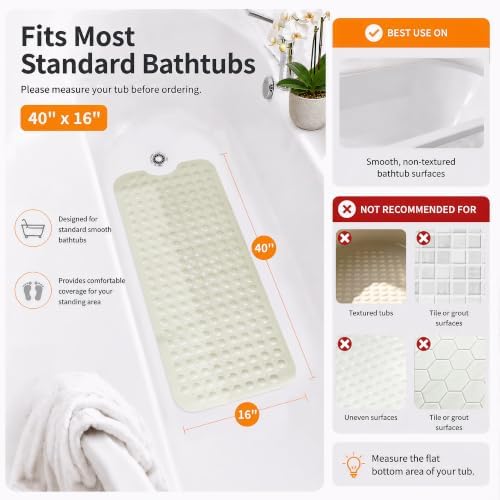 Yimobra Non Slip Bath Mat for Tub 40x16, Extra Long Bath Tub Mat - Image 2