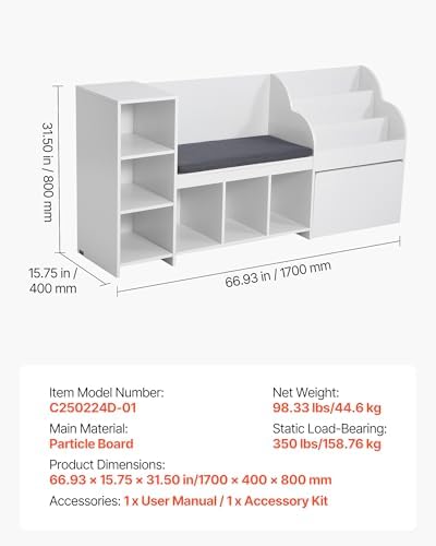 VEVOR Kids Reading Nook, Wooden Storage Bench - Image 3