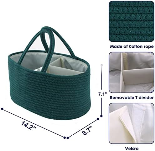 XUANGUO Cotton Rope Baby Diaper Caddy Organizer Basket Dark Green - Image 3