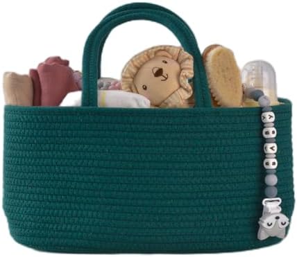 XUANGUO Cotton Rope Baby Diaper Caddy Organizer Basket Dark Green by XUANGUO