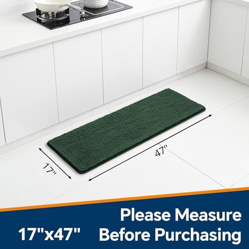 Chenille Bathroom Runner Rug 17"x47" Dark Green, Plush Bath Mat - Image 2