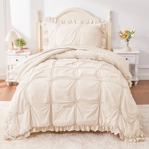 Twin Comforter Set for Girls, Boho Pintuck Bedding Comforter Sets, 4 Pieces - Image 2