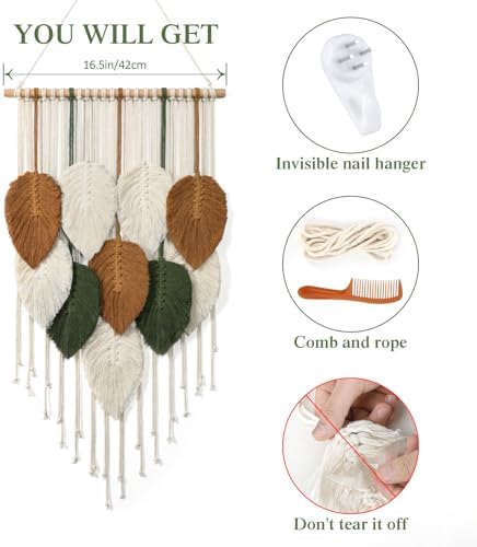 Macrame Wall Hanging Leaves Woven Tapestry Boho Chic Modern Home Decoration - Image 2