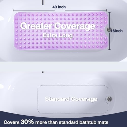 Extra Long Bathtub Mat Non Slip Bath Mat Purple 40"x16" Full - Image 2