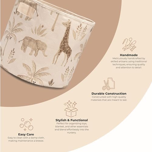 Crane Baby Fabric Round Nursery Storage Basket, Toy Storage, Safari Animal - Image 2