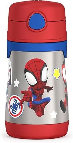 THERMOS Vacuum Insulated Stainless Steel 10oz Straw Bottle, Spidey and His - Image 2