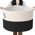 65L Large Blanket Basket, Woven Rope Laundry Basket-White&Black by HZFTJOY