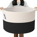 65L Large Blanket Basket, Woven Rope Laundry Basket-White&Black by HZFTJOY