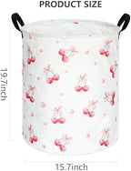 Cherry Print Round Laundry Hamper Storage Basket Bins Clothes Nursery Hamper - Image 2