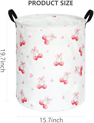 Cherry Print Round Laundry Hamper Storage Basket Bins Clothes Nursery Hamper - Image 2