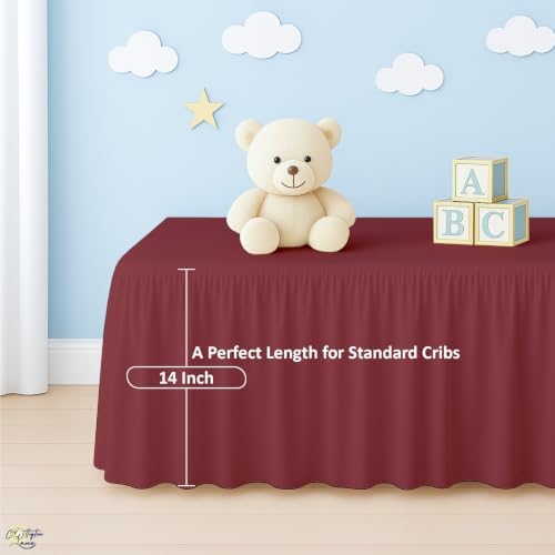 Cottington Lane Burgundy Crib Skirt Dust Ruffle 14" Drop, Fits 28" x 52" - Image 5
