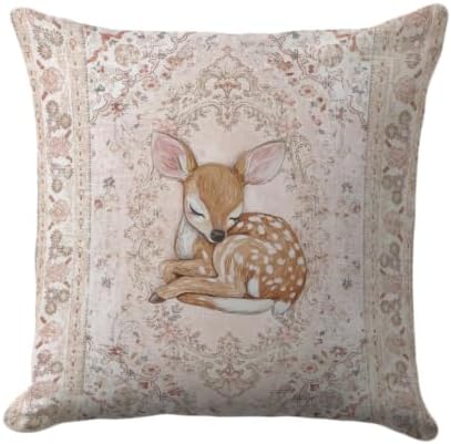 Sleeping Fawn Pillow Cover 18x18, Floral Woodland Nursery Decor by Unknown