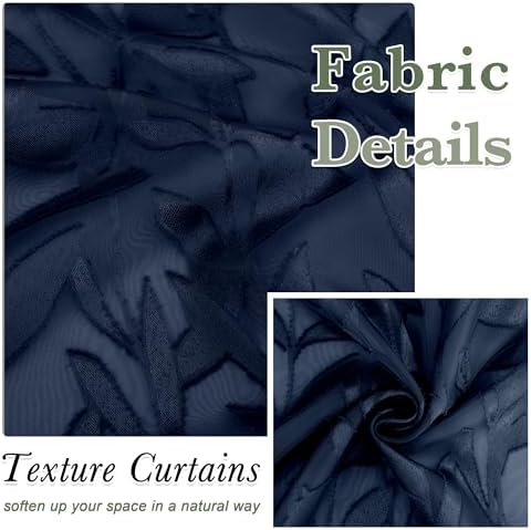 Lecloud Leia Navy Blue Sheer Kitchen Curtains 30 Inch Length 2 Pcs, Leaf - Image 4