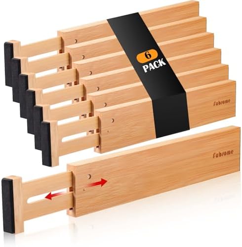 Fabsome Drawer Divider 6 Pack, Bamboo Dresser Organizers by Fabsome