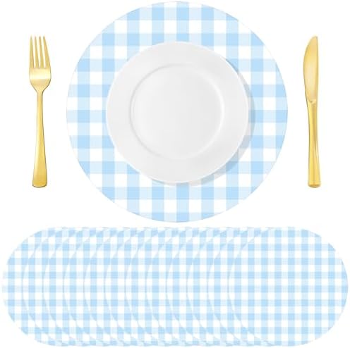 Funnymoom 60 Pcs Blue and White Gingham Disposable Paper Placemats Round Table by Funnymoom