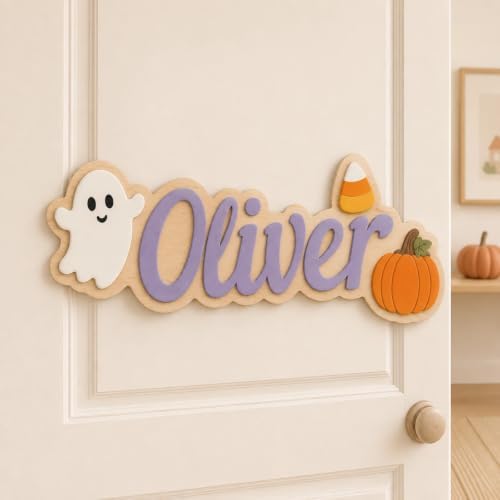 Custom Wooden Name Sign, Personalized Halloween Kids Room Door & Wall Decor by Unknown