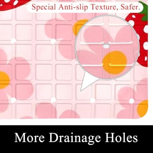 Shower Mat Non Slip 26.8 x 15.1 Inches, Strawberry Flower Bathtub Mat Shower - Image 2