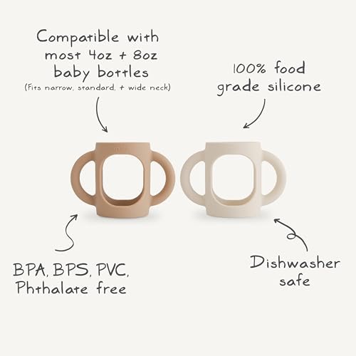 mushie Silicone Baby Bottle Handles 2-Pack | Fits 4 oz & 8 oz Narrow, Wide Neck - Image 2