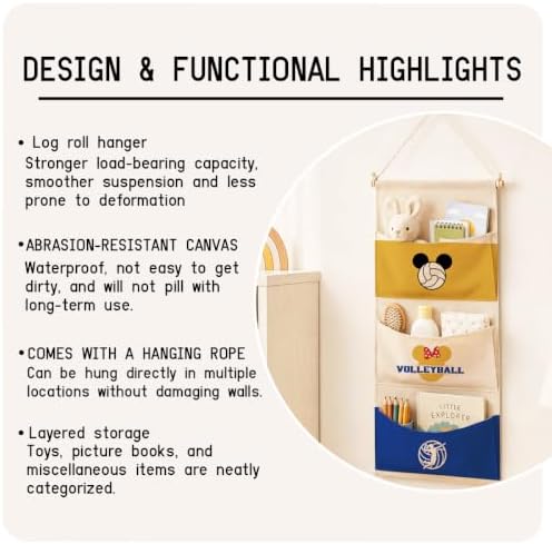 3-Pocket Hanging Wall Organizer, Volleyball Theme Over Door Storage - Image 7
