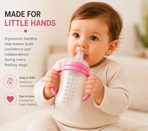 Silicone Baby Bottle with Handles, Anti-Colic Soft Nipple, BPA Free Infant - Image 2