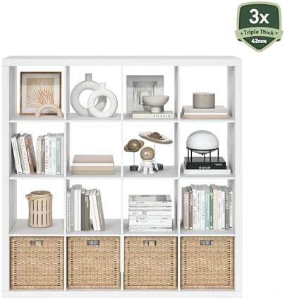 Furinno Cubicle Book Shelf, 16-Cube Bookshelf, Triple Thick Frame Cube Storage - Image 6