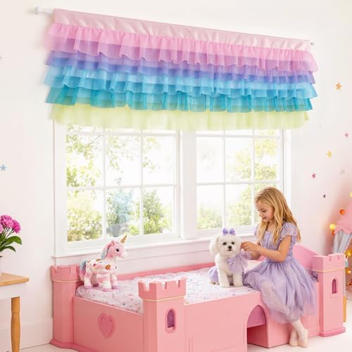 Besutolife Pastel Unicorn Valance Curtain Sparkle Tulle Valances - Image 2