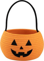 Pumpkin Storage Basket | Woven Cotton Rope Bin | Cute Halloween Candy Bowl by Joliwove