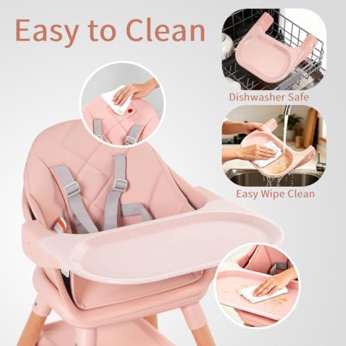 6 in 1 Baby High Chair, Convertible Wooden Baby Girl High Chair - Image 5