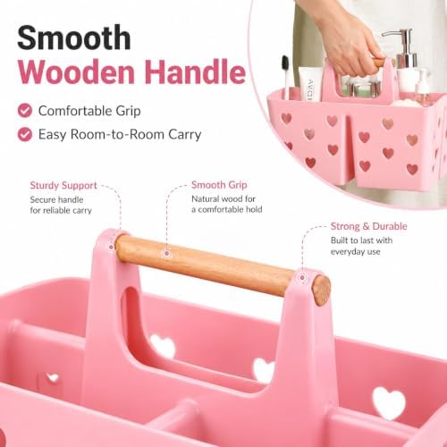Pink Portable Shower Caddy, Plastic Basket Organizer - Image 4