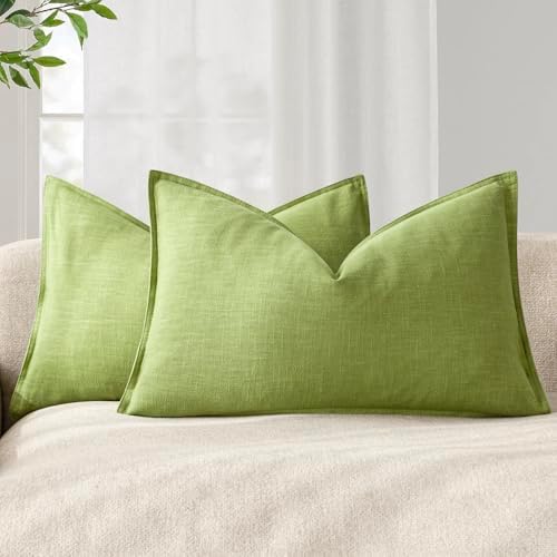 Foindtower Decorative Linen Lumbar Throw Pillow Covers 12x20 Lush Green by Foindtower