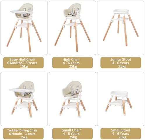 6 in 1 Baby High Chair, Convertible Wooden High Chairs - Image 3