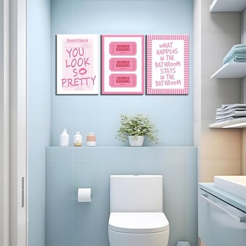 JBZDD 3Pcs Framed Preppy Pink Bathroom Wall Art Set, Funny Guest Check & Shower - Image 6