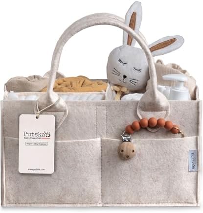 PUTSKA Baby Diaper Caddy Organizer, Felt Nursery Basket by Putska