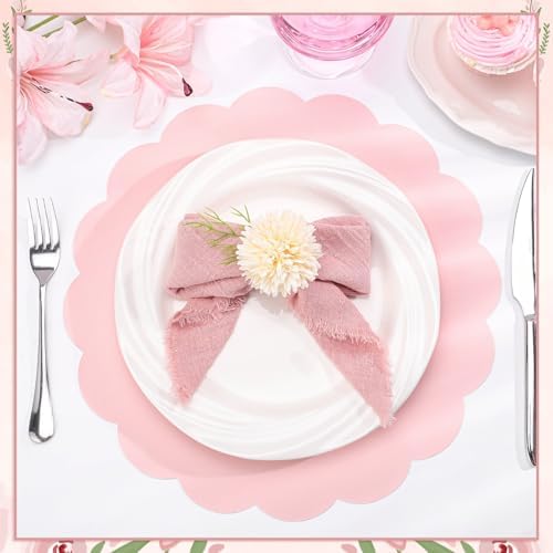 120 Pcs Light Pink Paper Placemats, 13.5 Inch Disposable Scalloped Placemat - Image 3