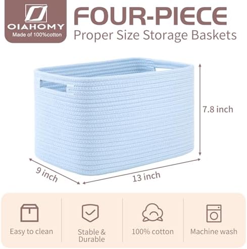 OIAHOMY 4 Pack Storage Baskets for Organizing 15L Storage Bins Light Blue - Image 2