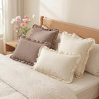 Set of 2 Taupe Ruffled Lumbar Pillow Covers 12x20 Inch, Soft Fabric Solid Color - Image 7